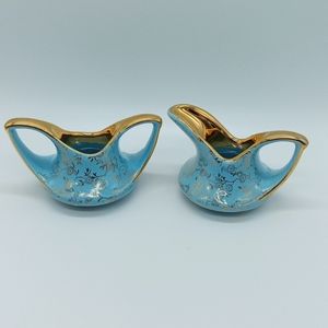 Vtg | Aqua And 22K Gold Creamer And Sugar Set